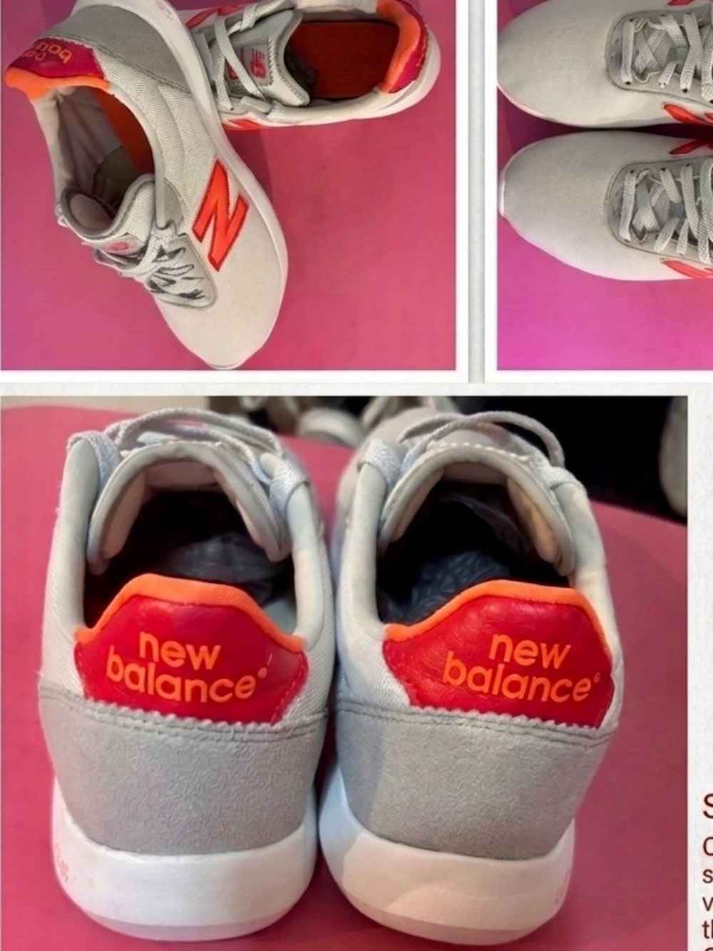 New Balance Women’s Light Gray Sneakers with Bright Orange Accents